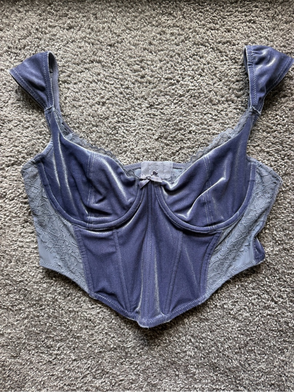 Garage Navy Lace-Panel Longline Bra